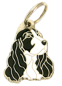 Cocker Spaniel preto & branco <br> (placa de identificação para cães, Gravado incluído)